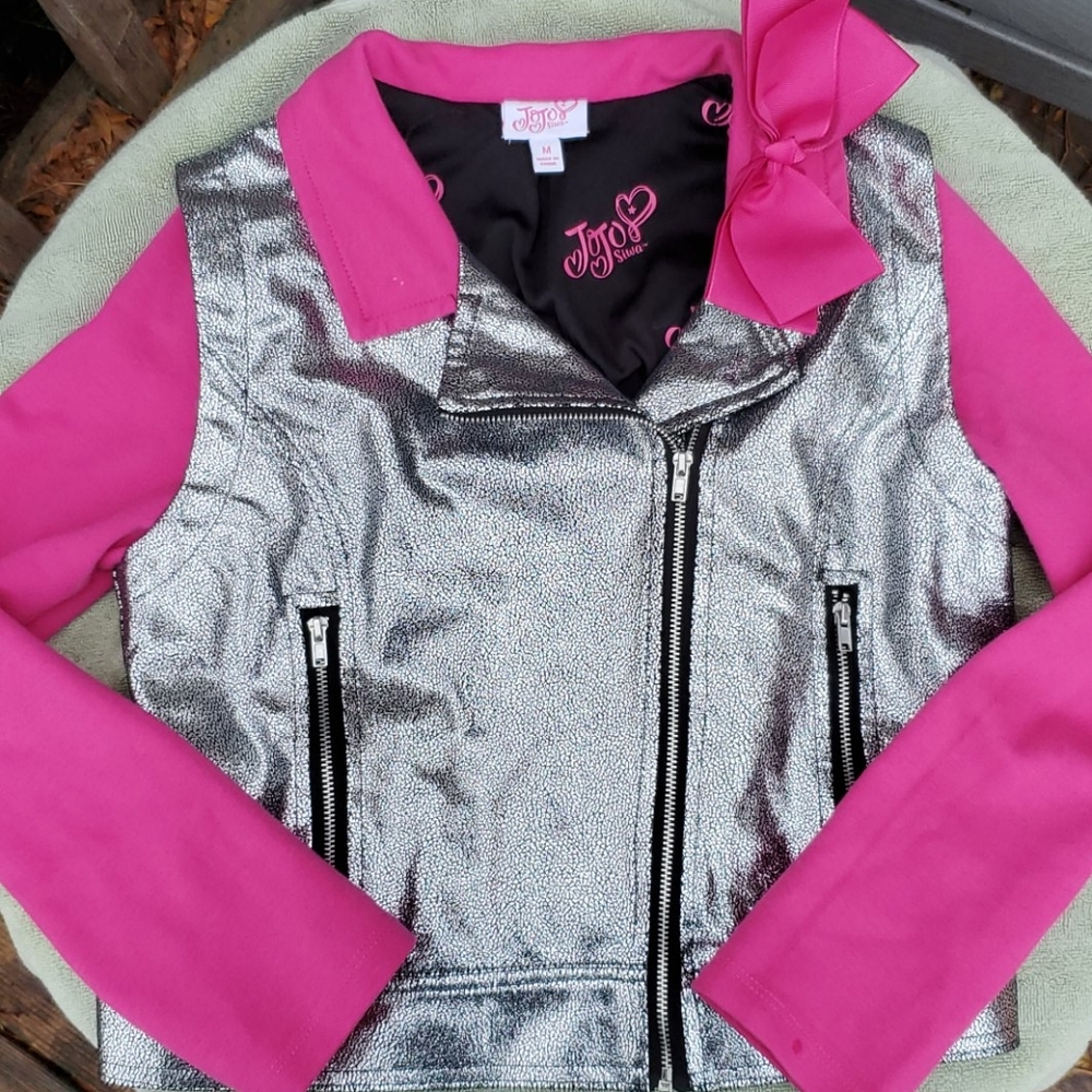 Jojo Siwa faux leather silver metallic jacket M